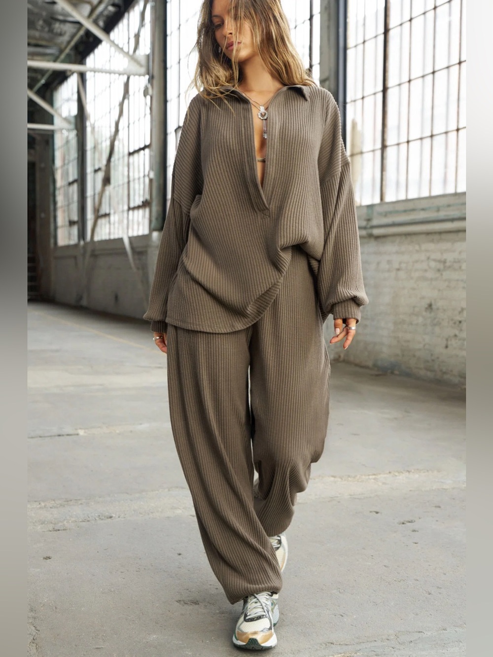 Joah Brown Deep V Pullover - Picture 2 of 11